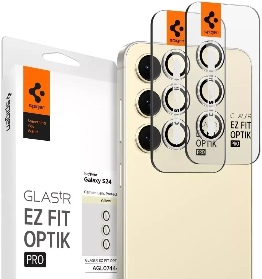 Spigen Optik Pro Samsung S24 Camera Protector Glas 2-Pack Geel afbeelding 1