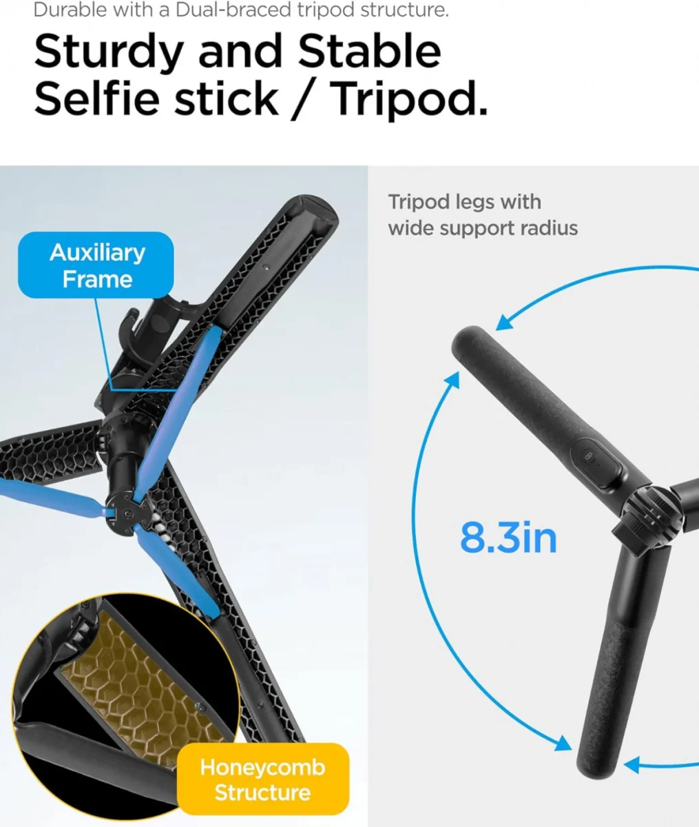 Spigen Universeel Smartphone Tripod Statief / Bluetooth Selfie Stick Zwart afbeelding 4