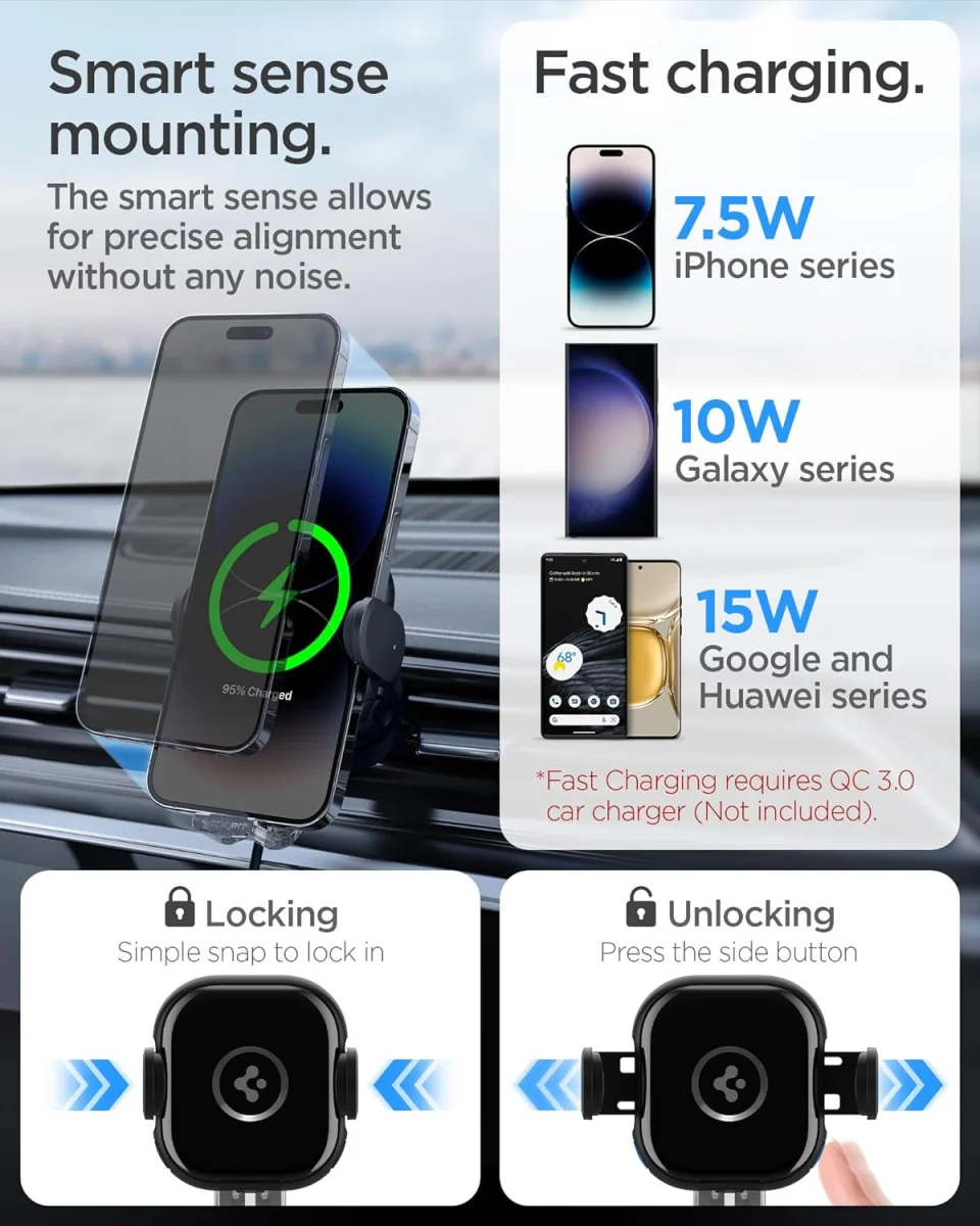Spigen OneTap Telefoonhouder Auto Ventilatierooster met Draadloos Opladen 15W afbeelding 3