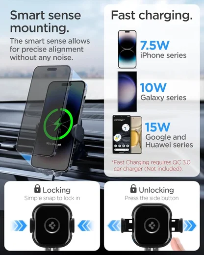 Spigen OneTap Telefoonhouder Auto Ventilatierooster met Draadloos Opladen 15W afbeelding 3