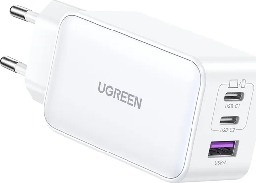 UGREEN Nexode 3-in-1 Snellader GaN 65W met 2x USB-C en 1x USB-A Wit afbeelding 1