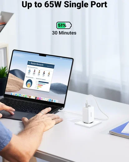 UGREEN Nexode 3-in-1 Snellader GaN 65W met 2x USB-C en 1x USB-A Wit afbeelding 4