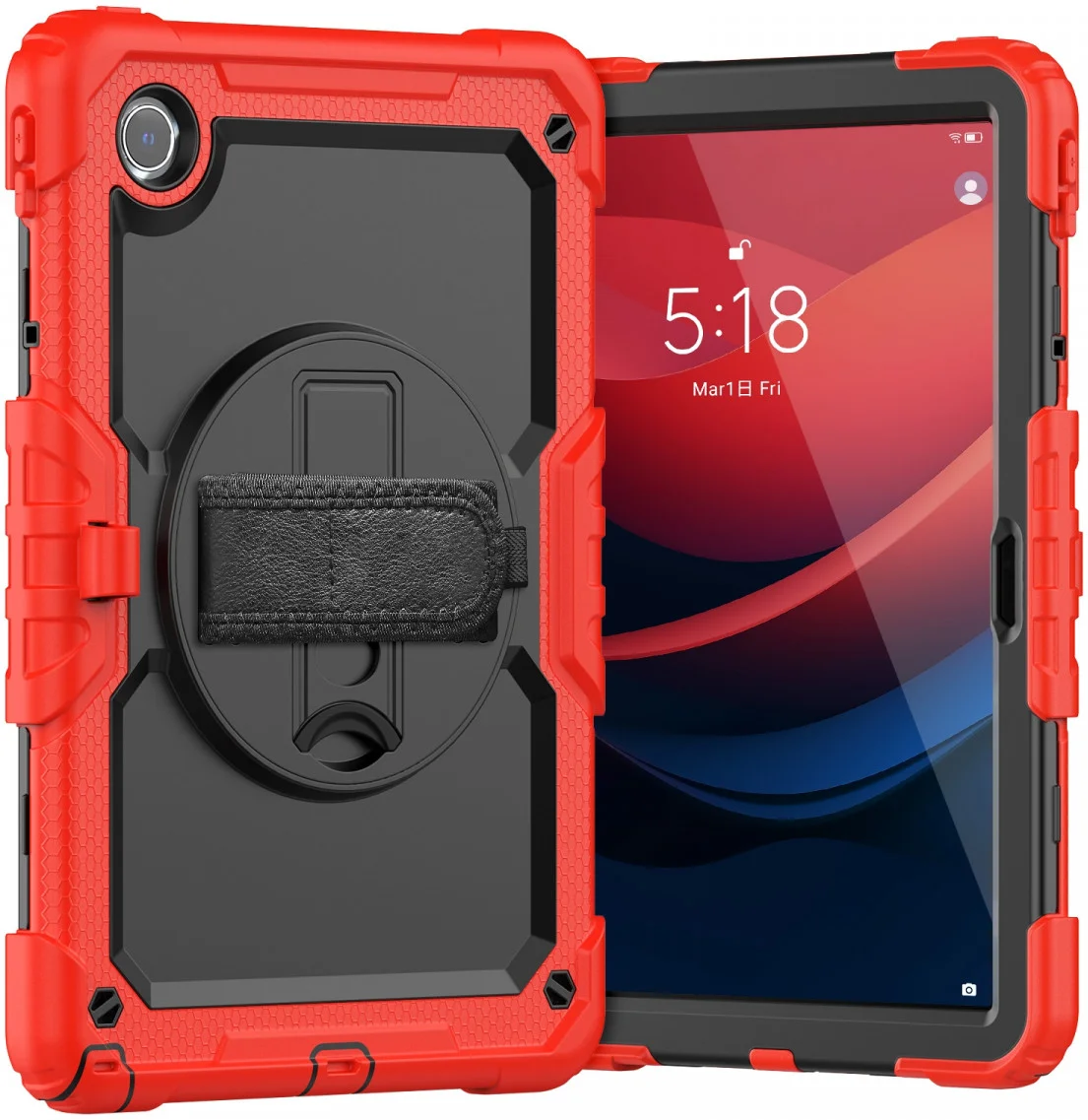 Lenovo Tab M11 / K11 Hoes met Screen Protector en Handriem Rood afbeelding 1