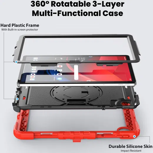 Lenovo Tab M11 / K11 Hoes met Screen Protector en Handriem Rood afbeelding 4