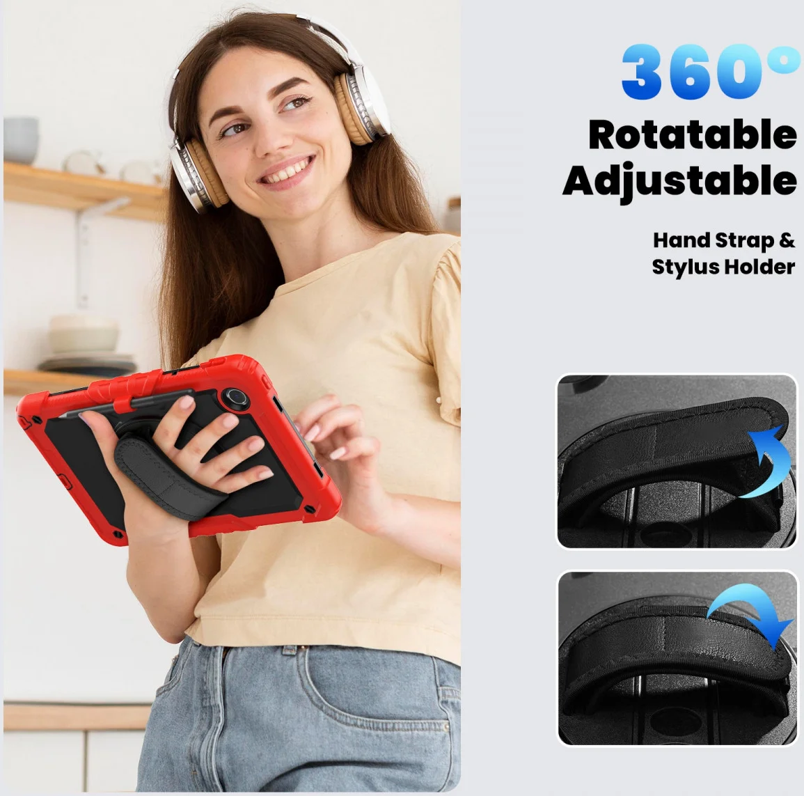 Lenovo Tab M11 / K11 Hoes met Screen Protector en Handriem Rood afbeelding 9