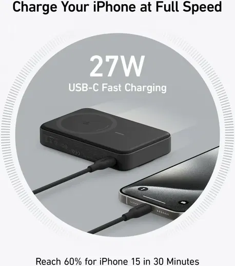 Anker MagGo Qi2 / MagSafe Powerbank met 27W USB-C Poort 10.000 mAh Zwart afbeelding 12