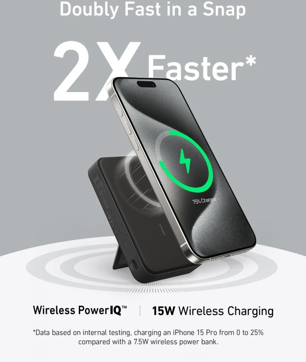 Anker MagGo Qi2 / MagSafe Powerbank met 27W USB-C Poort 10.000 mAh Zwart afbeelding 13