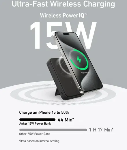 Anker MagGo Qi2 / MagSafe Powerbank met 27W USB-C Poort 10.000 mAh Zwart afbeelding 14