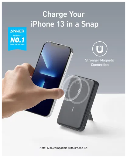 Anker MagGo Qi2 / MagSafe Powerbank met 27W USB-C Poort 10.000 mAh Zwart afbeelding 3