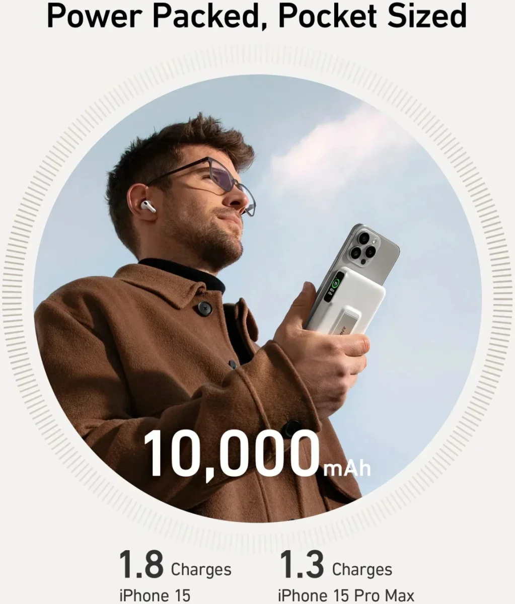 Anker MagGo Qi2 / MagSafe Powerbank met 27W USB-C Poort 10.000 mAh Wit afbeelding 4