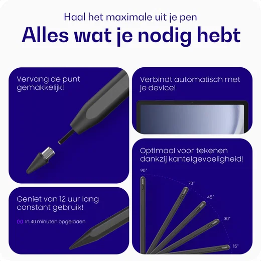 Buddi Flow Universele Actieve Stylus Pen met USB-C Poort Zwart afbeelding 2