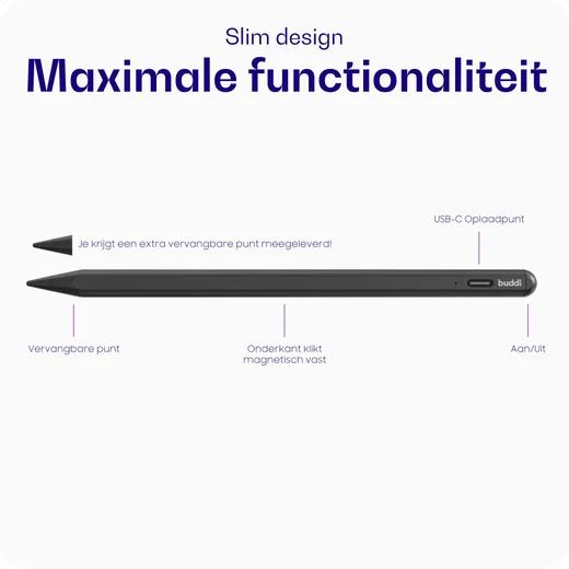 Buddi Flow Universele Actieve Stylus Pen met USB-C Poort Zwart afbeelding 4