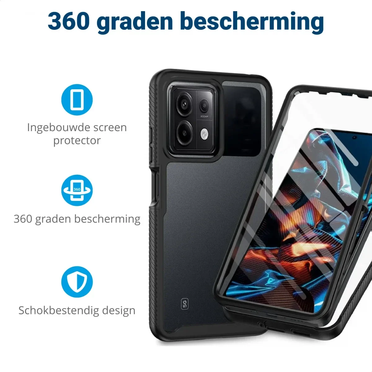 Xiaomi Redmi 13C / Poco C65 Hoesje Full Protect 360° Cover Hybride Zwart afbeelding 2