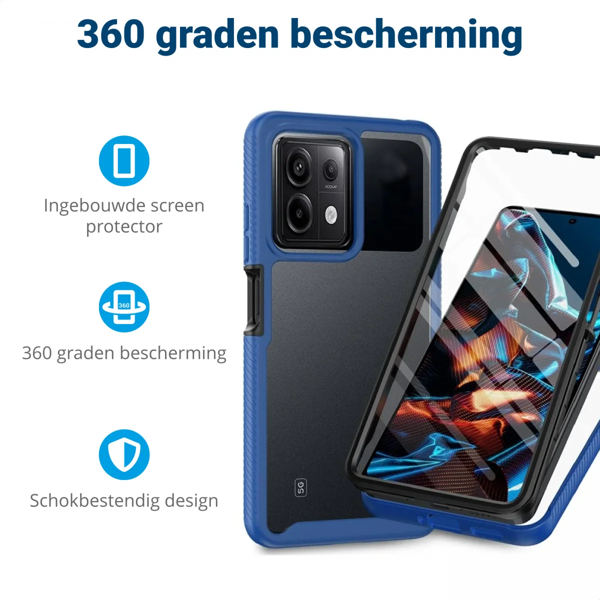 Xiaomi Redmi Note 13 Pro 5G / Poco X6 Hoesje Full Protect 360° Cover Blauw afbeelding 2
