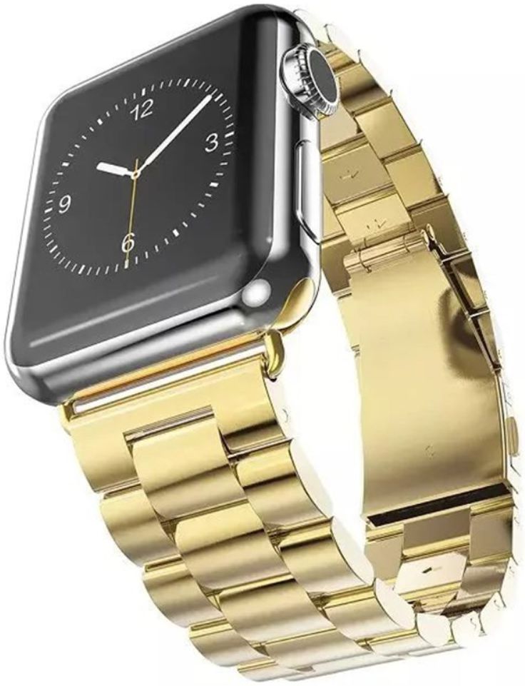Apple Watch 45MM / 44MM / 42MM Bandje Schakelband Roestvrij Staal Goud afbeelding 1