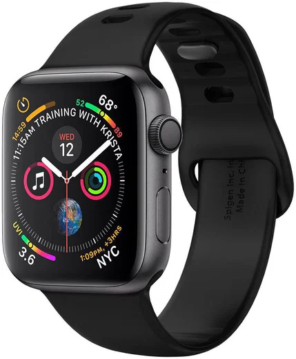 Spigen Air Fit Apple Watch 45MM / 44MM / 42MM Bandje Siliconen Zwart afbeelding 1