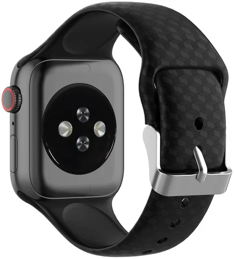 Apple Watch 45MM / 44MM / 42MM Bandje Siliconen met 3D Diamant Textuur Zwart afbeelding 2