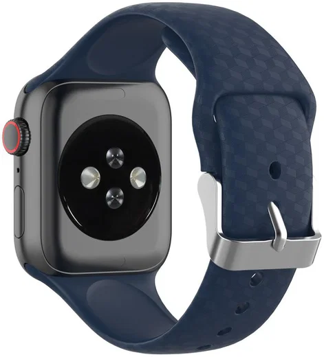 Apple Watch 45MM / 44MM / 42MM Bandje Siliconen met 3D Diamant Textuur Blauw afbeelding 2