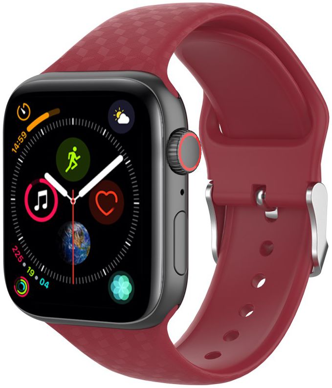 Apple Watch 45MM / 44MM / 42MM Bandje Siliconen met 3D Diamant Textuur Rood afbeelding 1
