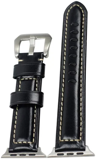 Apple Watch 45MM / 44MM / 42MM Bandje Duurzaam Echt Split Leer Zwart afbeelding 3