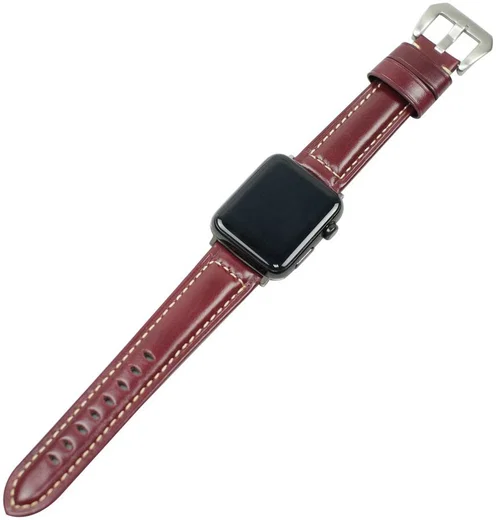 Apple Watch 45MM / 44MM / 42MM Bandje Duurzaam Echt Split Leer Rood afbeelding 1