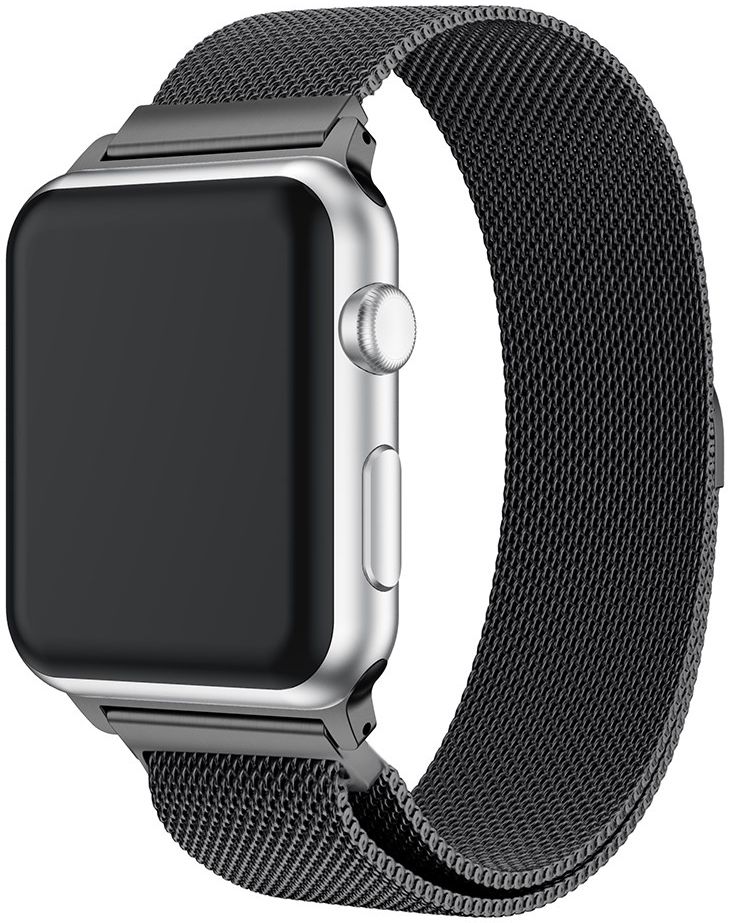 Geschikt voor Apple Watch 45MM / 44MM / 42MM Bandje Milanese RVS Zwart afbeelding 1