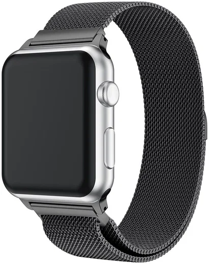 Geschikt voor Apple Watch 45MM / 44MM / 42MM Bandje Milanese RVS Zwart afbeelding 1