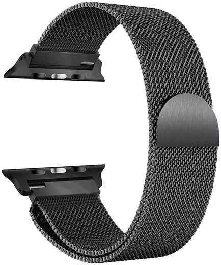 Geschikt voor Apple Watch 45MM / 44MM / 42MM Bandje Milanese RVS Zwart afbeelding 3