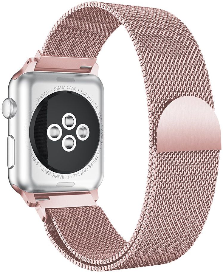 Geschikt voor Apple Watch 45MM / 44MM / 42MM Bandje Milanese RVS Roze afbeelding 2