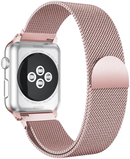 Geschikt voor Apple Watch 45MM / 44MM / 42MM Bandje Milanese RVS Roze afbeelding 2