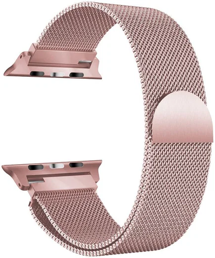 Geschikt voor Apple Watch 45MM / 44MM / 42MM Bandje Milanese RVS Roze afbeelding 3