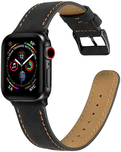 Apple Watch 41MM / 40MM / 38MM Bandje Echt Leer met Crackle Textuur Zwart afbeelding 1