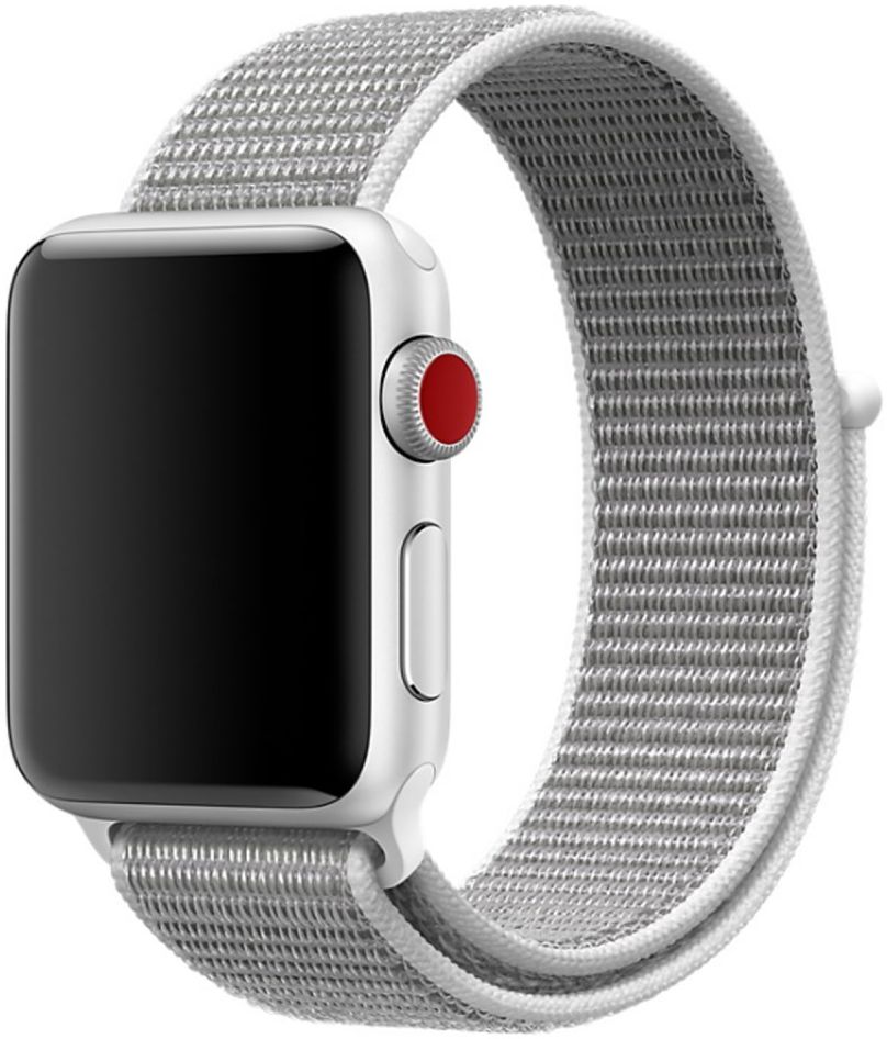 Apple Watch 45MM / 44MM / 42MM Bandje Nylon met Klittenband Grijs/Wit afbeelding 1
