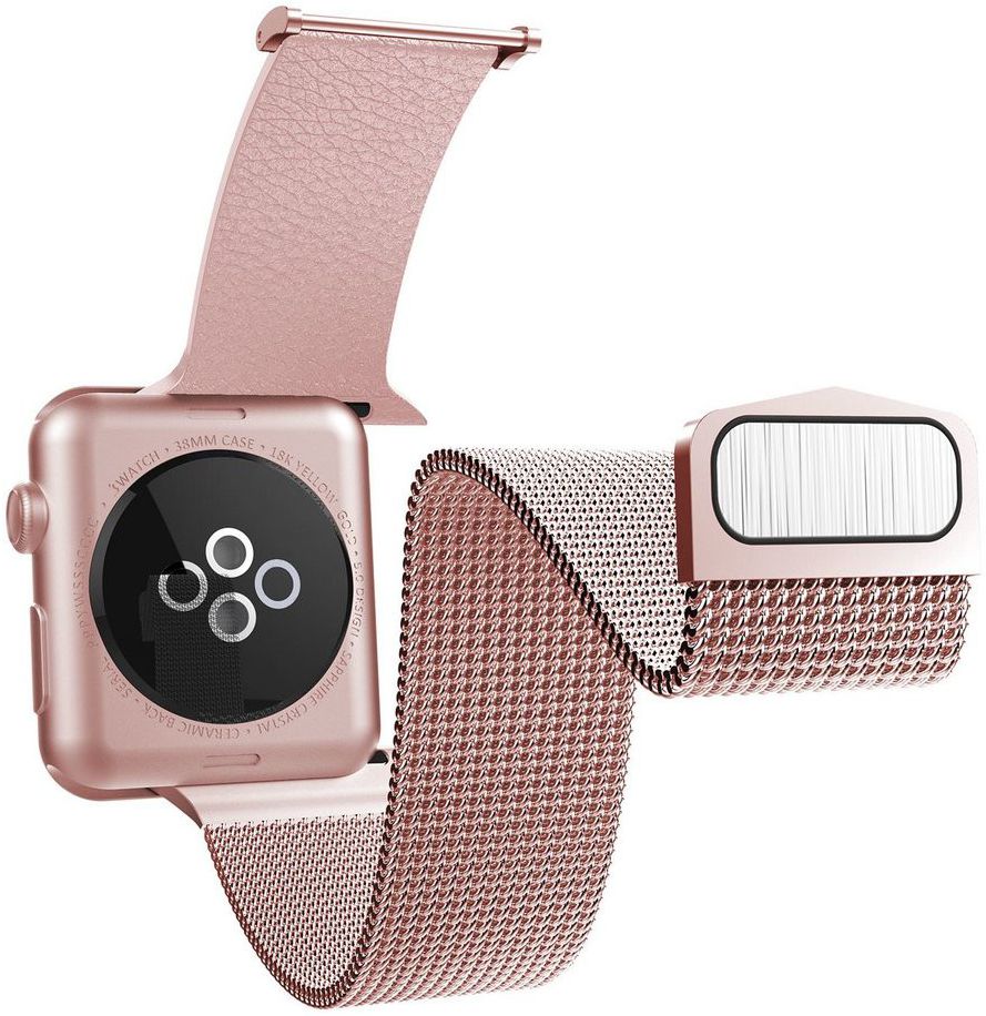 Raptic Hybrid Mesh Apple Watch 41MM / 40MM / 38MM Bandje RVS Kunstleer Roze afbeelding 2