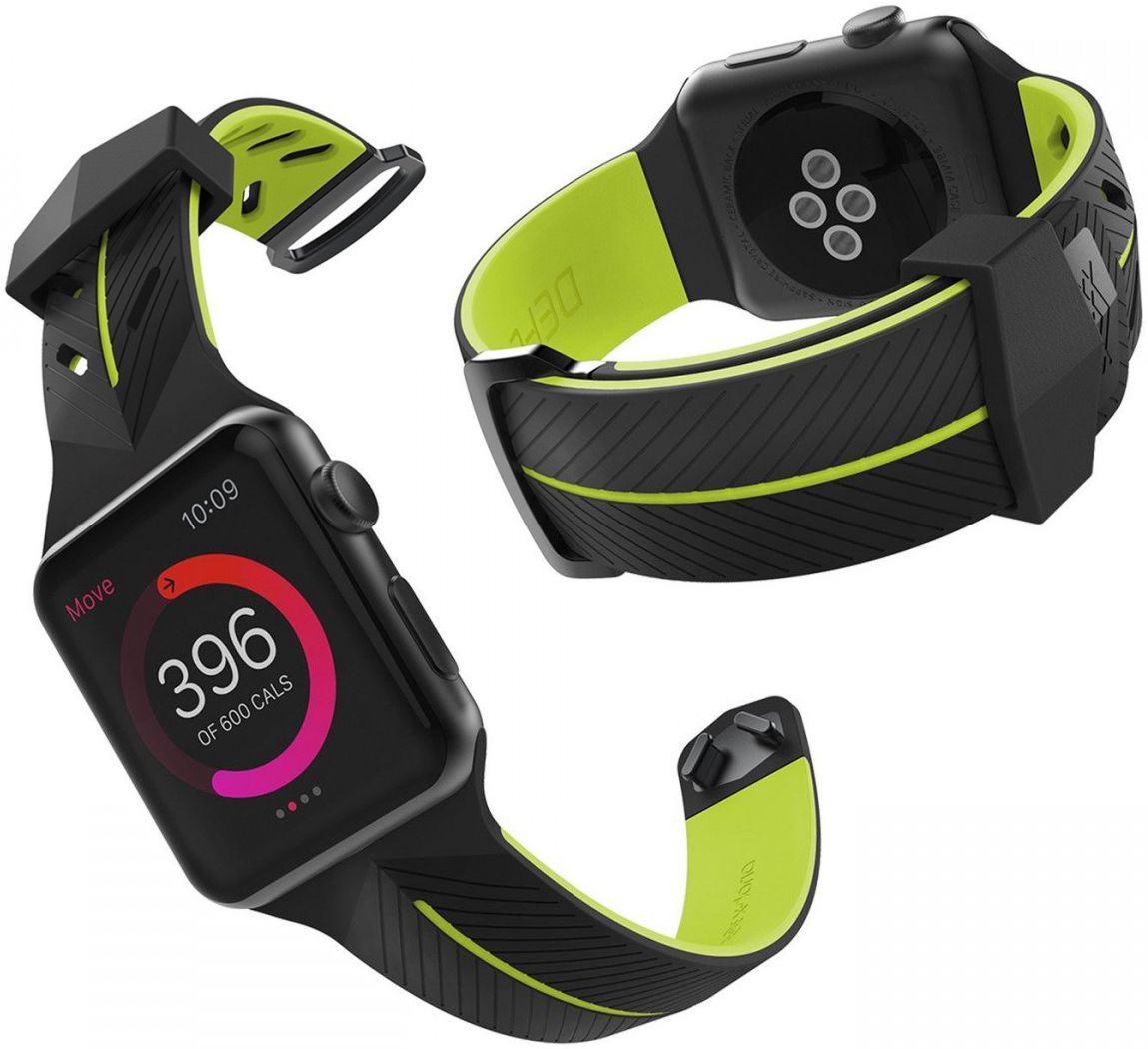 Raptic Action Apple Watch 45MM / 44MM / 42MM Bandje Siliconen Zwart / Groen afbeelding 2