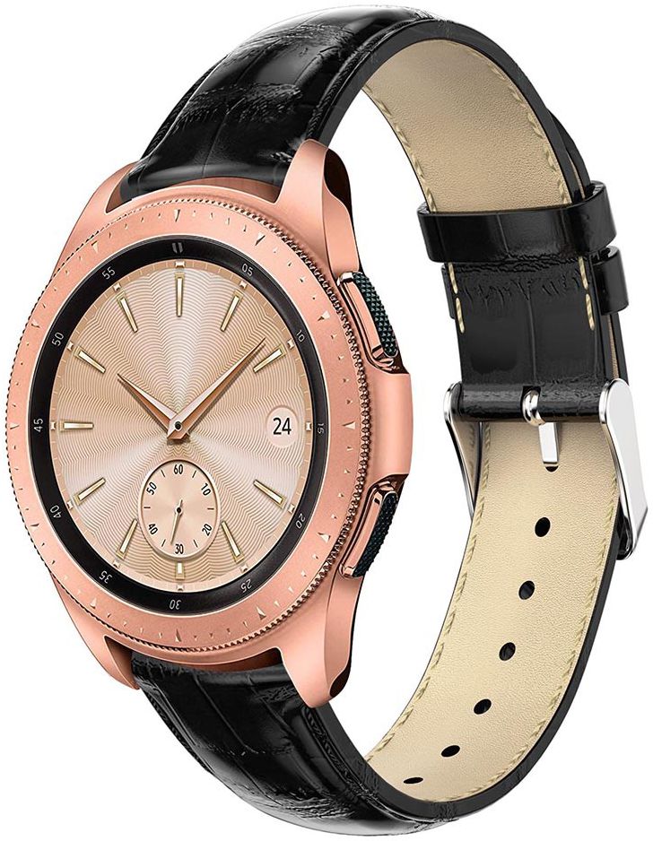 Universeel Smartwatch 20MM Bandje - Echt Leer met Krokodil Textuur - Zwart afbeelding 1