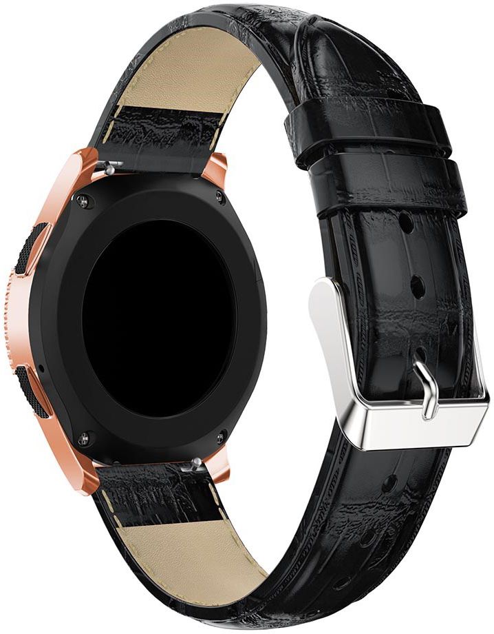 Universeel Smartwatch 20MM Bandje - Echt Leer met Krokodil Textuur - Zwart afbeelding 4