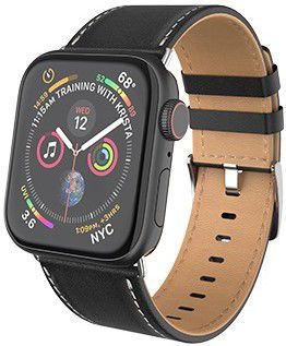 Hoco Duke Series Apple Watch 45MM / 44MM / 42MM Bandje Echt Leer Zwart afbeelding 1
