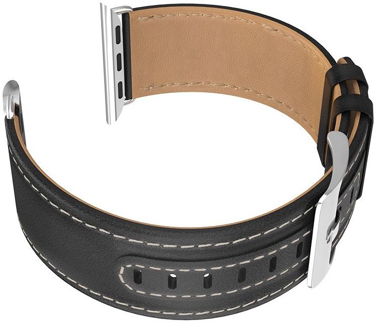 Hoco Duke Series Apple Watch 45MM / 44MM / 42MM Bandje Echt Leer Zwart afbeelding 2