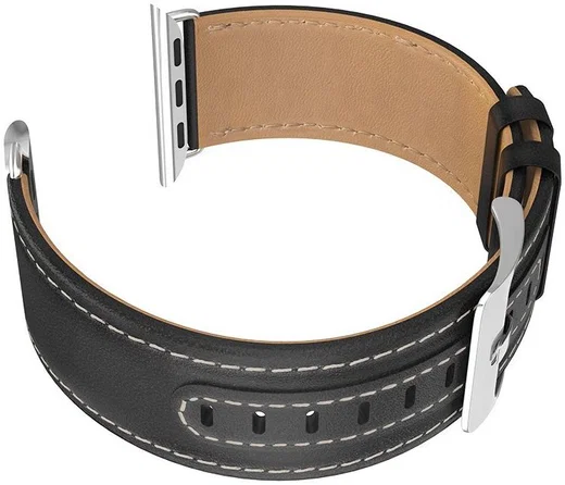Hoco Duke Series Apple Watch 45MM / 44MM / 42MM Bandje Echt Leer Zwart afbeelding 2