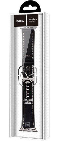 Hoco Duke Series Apple Watch 45MM / 44MM / 42MM Bandje Echt Leer Zwart afbeelding 5