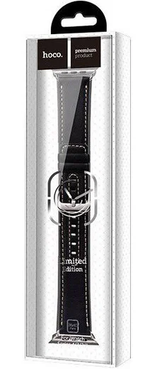Hoco Duke Series Apple Watch 45MM / 44MM / 42MM Bandje Echt Leer Zwart afbeelding 5