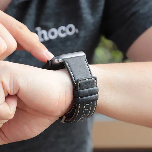Hoco Duke Series Apple Watch 45MM / 44MM / 42MM Bandje Echt Leer Zwart afbeelding 3