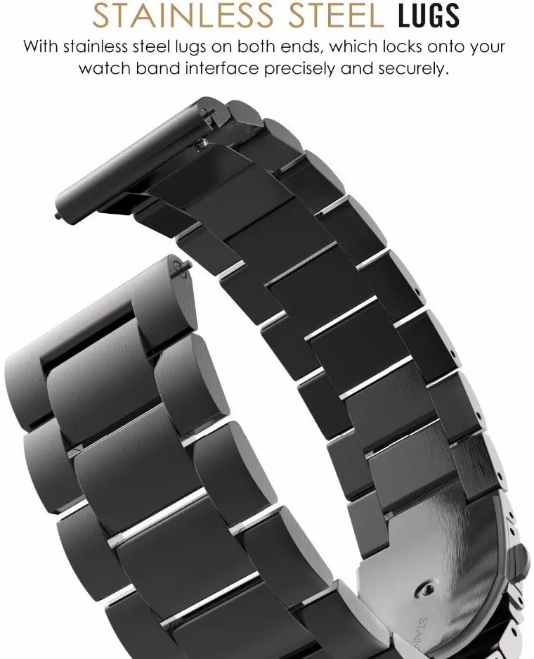 Universeel Smartwatch 20MM Bandje - Schakels Roestvrij Staal - Zwart afbeelding 11