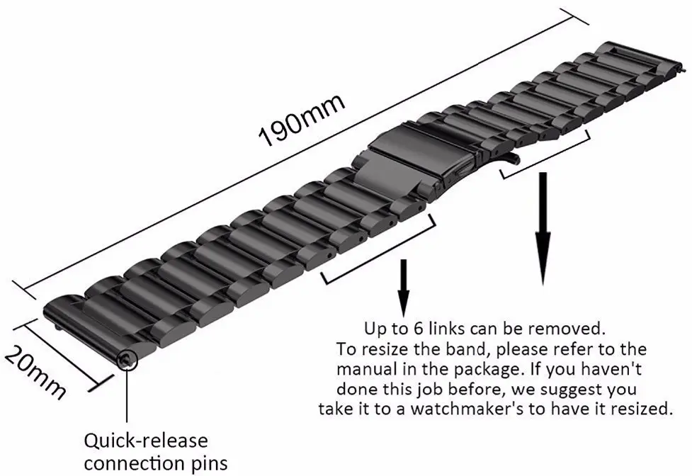 Universeel Smartwatch 20MM Bandje - Schakels Roestvrij Staal - Zwart afbeelding 10