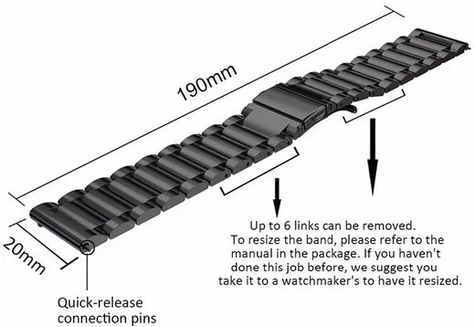 Universeel Smartwatch 20MM Bandje - Schakels Roestvrij Staal - Zwart afbeelding 10