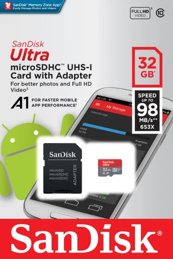Sandisk Ultra MicroSD kaart 32GB A1 Class 10 afbeelding 2