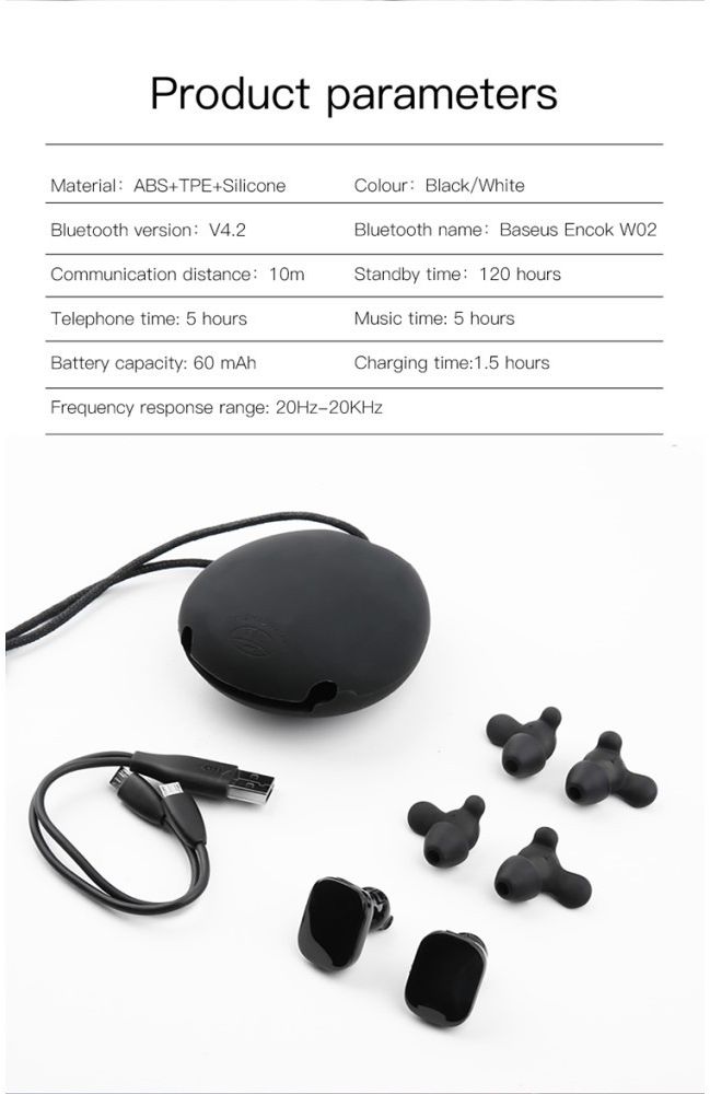 Baseus Encok W02 True Wireless Headset Zwart afbeelding 8