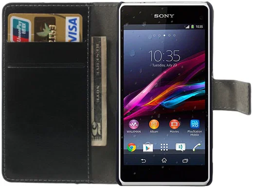 Sony Xperia Z1 Compact Hoesje met Kaarthouder Zwart afbeelding 2