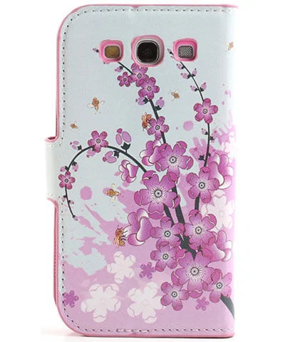 Samsung Galaxy S3 Wallet Case Stand Bloem Patroon afbeelding 2